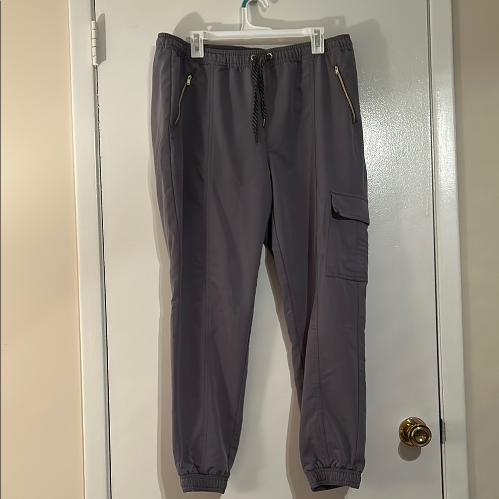 Jaanuu Gray Cargo Pants with Elastic Waistband